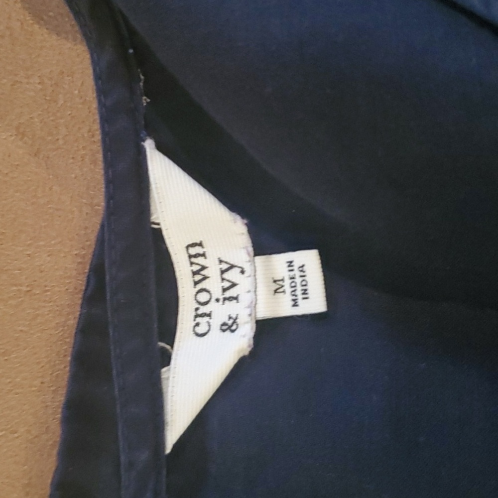Crown & Ivy Navy Ruffle Blouse, Size M - Picture 5 of 6